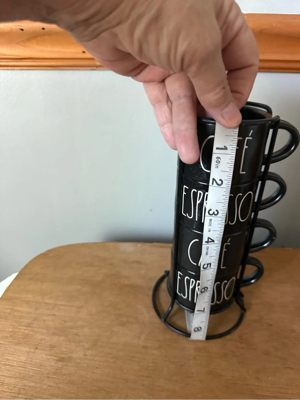Rae Dunn Stacked Espresso Café Mugs Set - Black with White Script